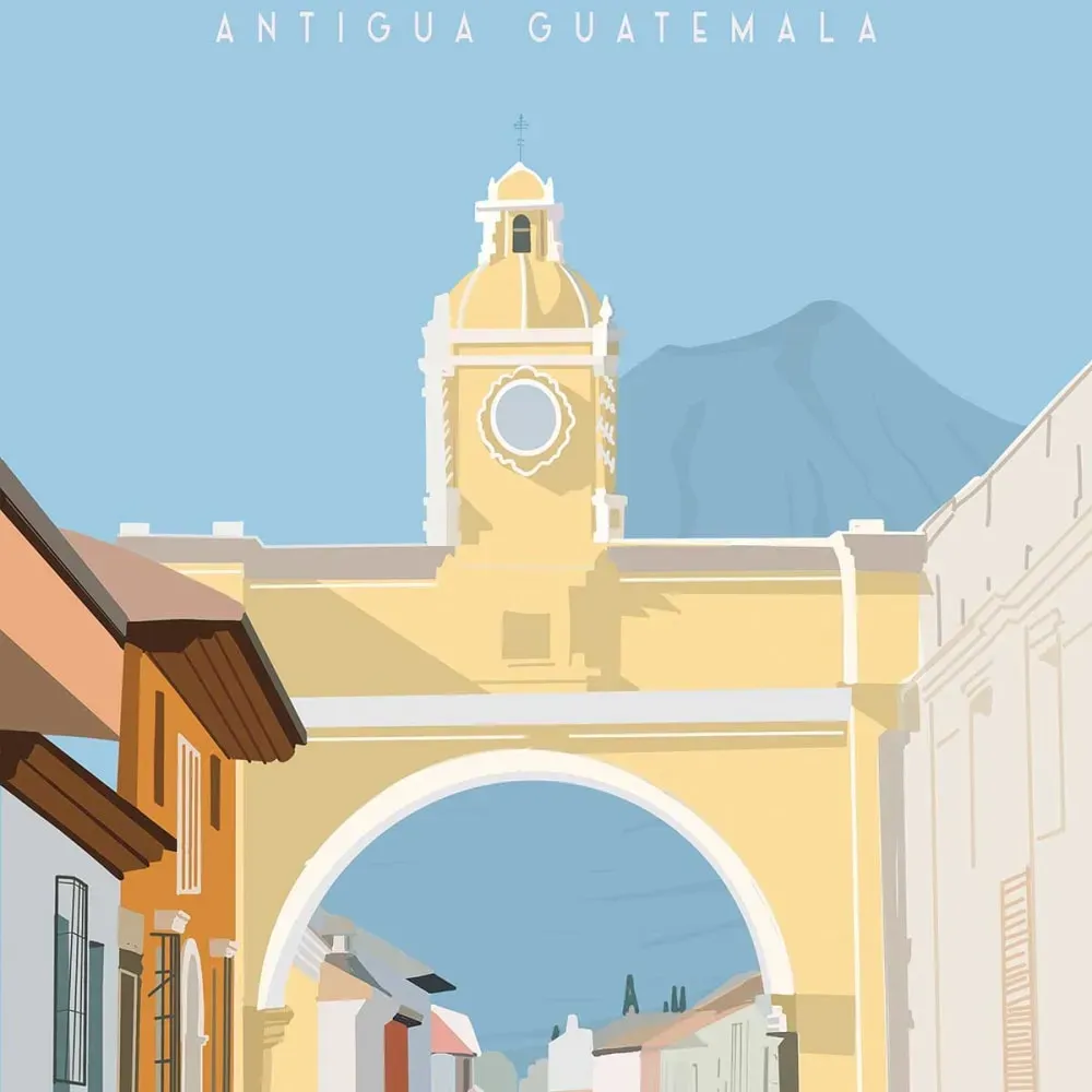 Illustration numéro 3 du produit Tableau de voyage Antigua Guatemala imprimé sur toile 60x90 cm