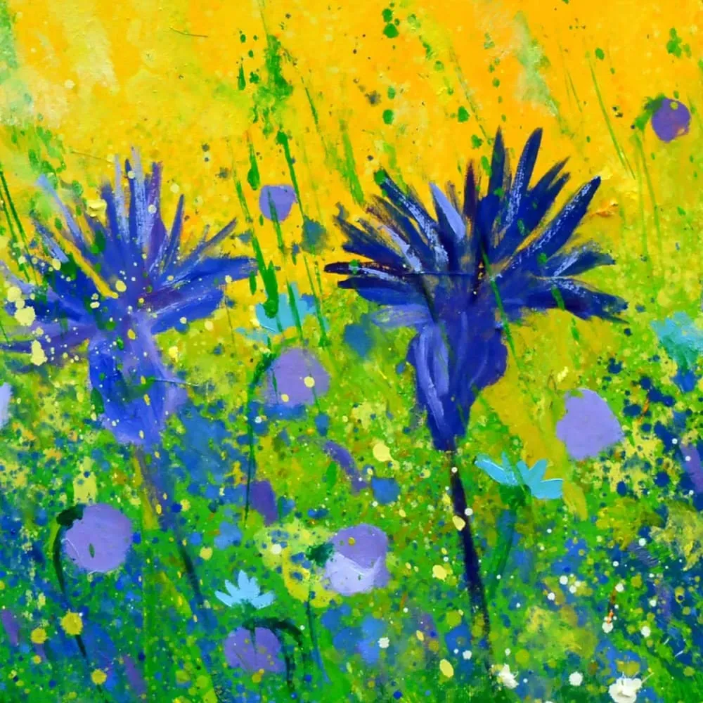 Illustration numéro 3 du produit Tableau bouquet de fleurs bleues imprimé sur toile 80x80 cm