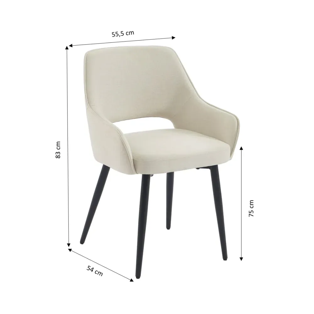 Illustration numéro 3 du produit Lot de 2 fauteuils  tissu beige pieds métal noir