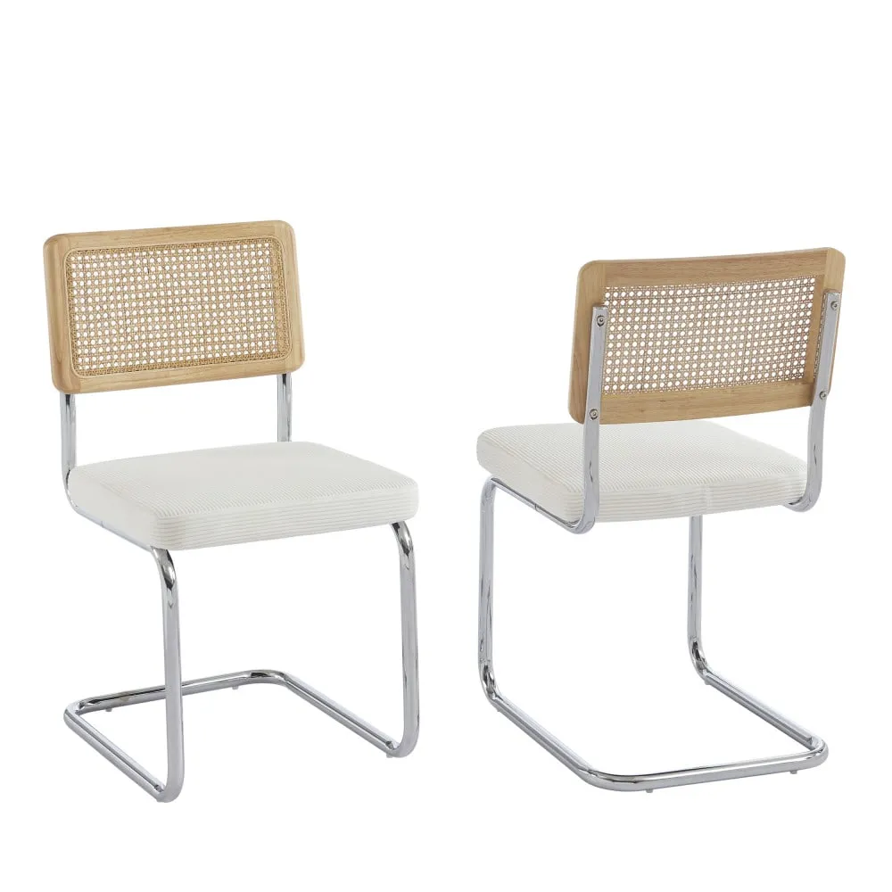 Illustration numéro 3 du produit Lot de 2 chaises en velours côtelé pieds chrome - écru