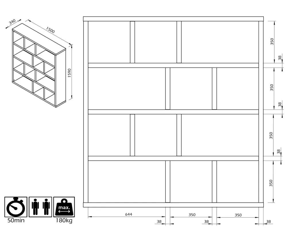 Illustration numéro 3 du produit Bibliothèque 4 niveaux effet bois blanc