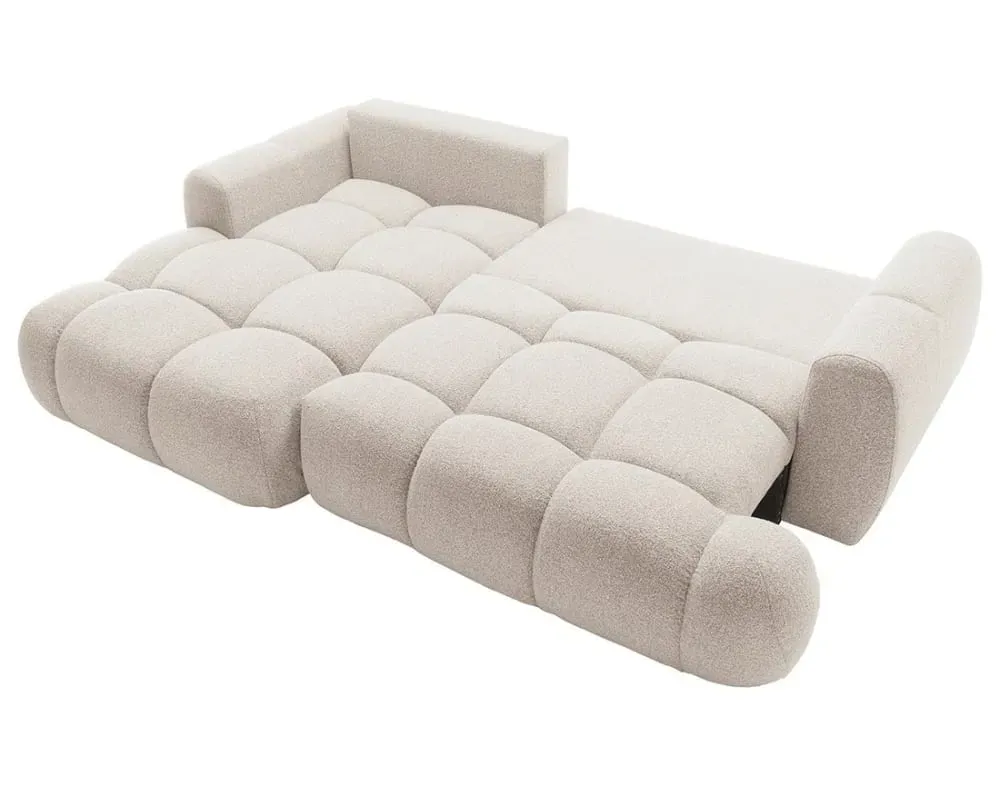 Illustration numéro 3 du produit Canapé d'angle gauche convertible 4 places en tissu bouclette beige