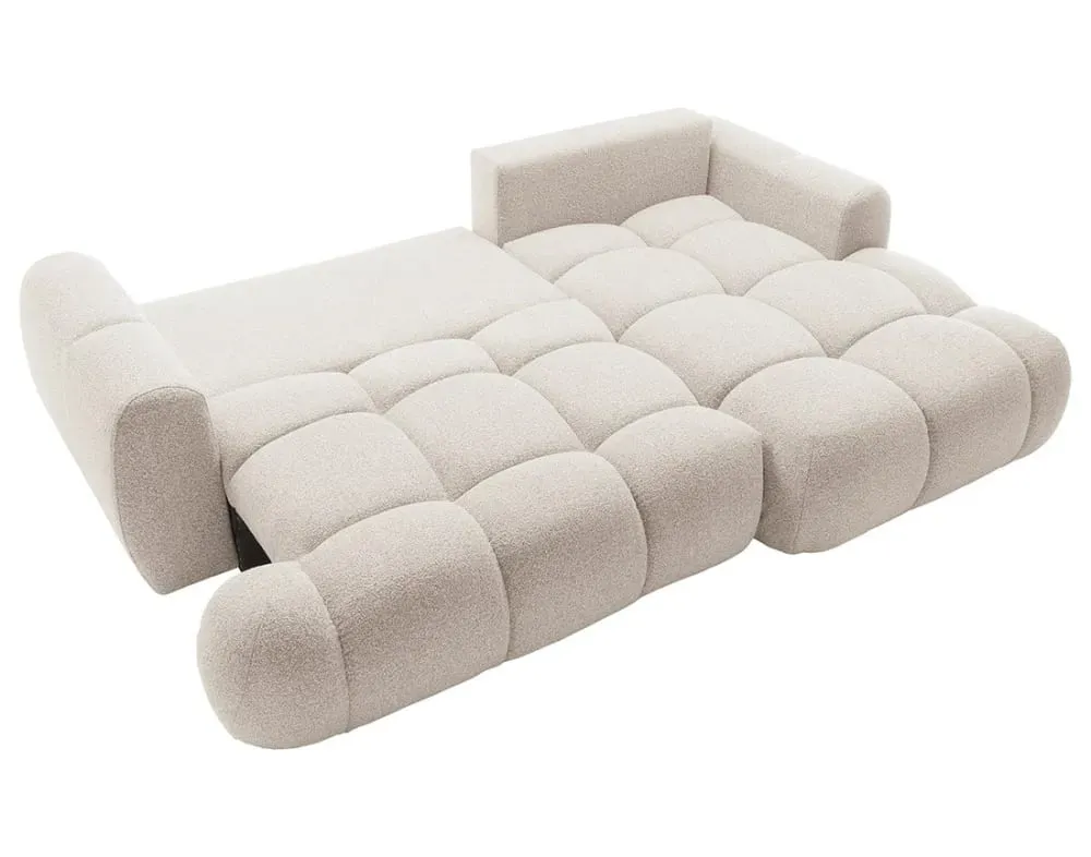 Illustration numéro 3 du produit Canapé d'angle droit convertible 4 places en tissu bouclette beige