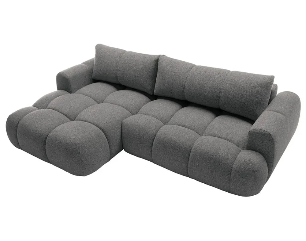 Illustration numéro 3 du produit Canapé d'angle gauche convertible 4 places en tissu bouclette gris