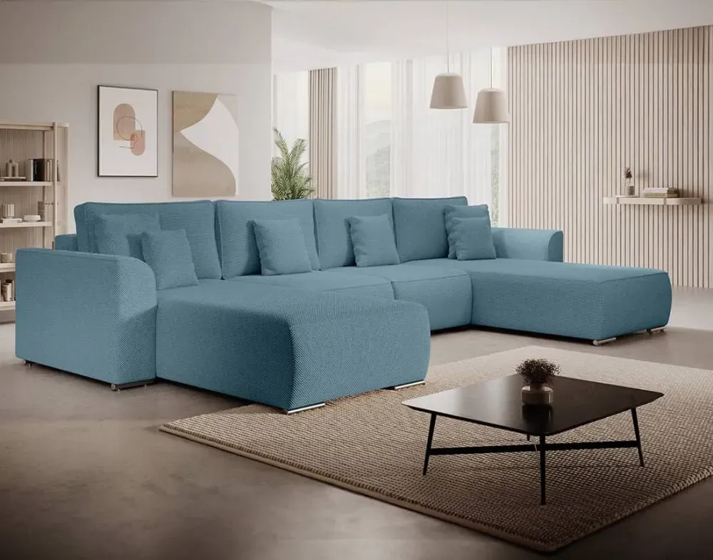Illustration numéro 3 du produit Canapé panoramique 7 places En U en Tissu texturé Bleu