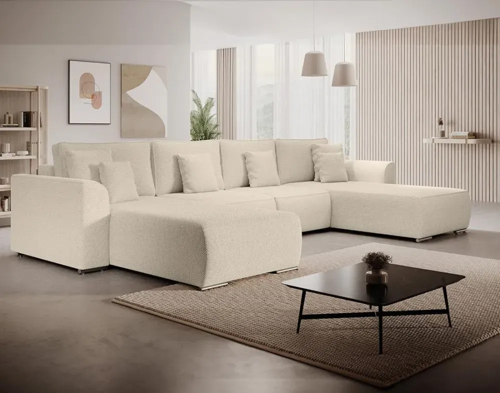 Illustration numéro 3 du produit Canapé panoramique 7 places En U en Tissu texturé Beige