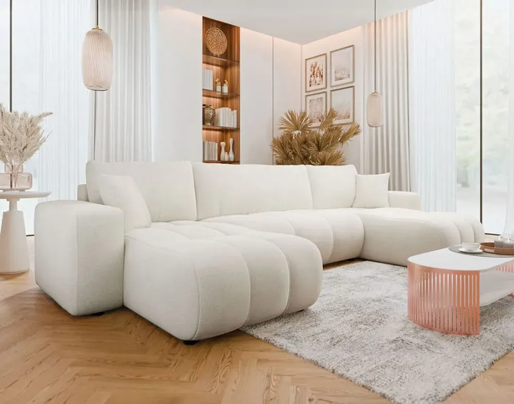 Illustration numéro 3 du produit Canapé panoramique 7 places En U en Tissu Beige