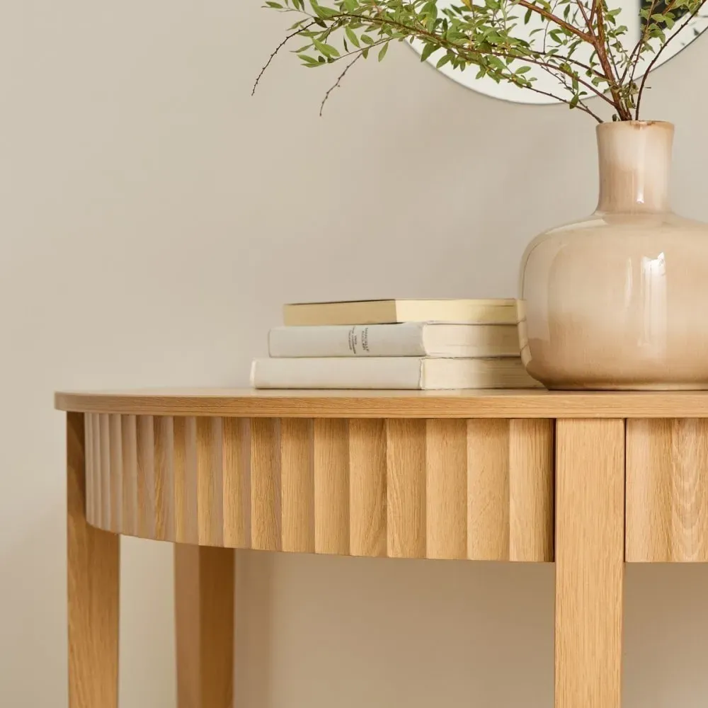 Illustration numéro 3 du produit Console arrondie 2 niveaux H76 cm - Effet Bois clair