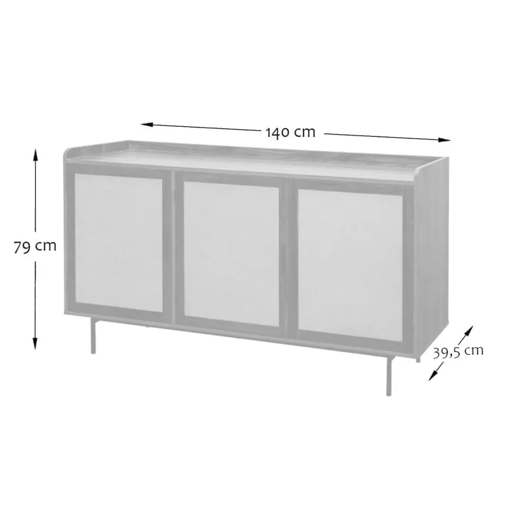 Illustration numéro 3 du produit Buffet 3 portes décor noyer et façades tissu L140 cm