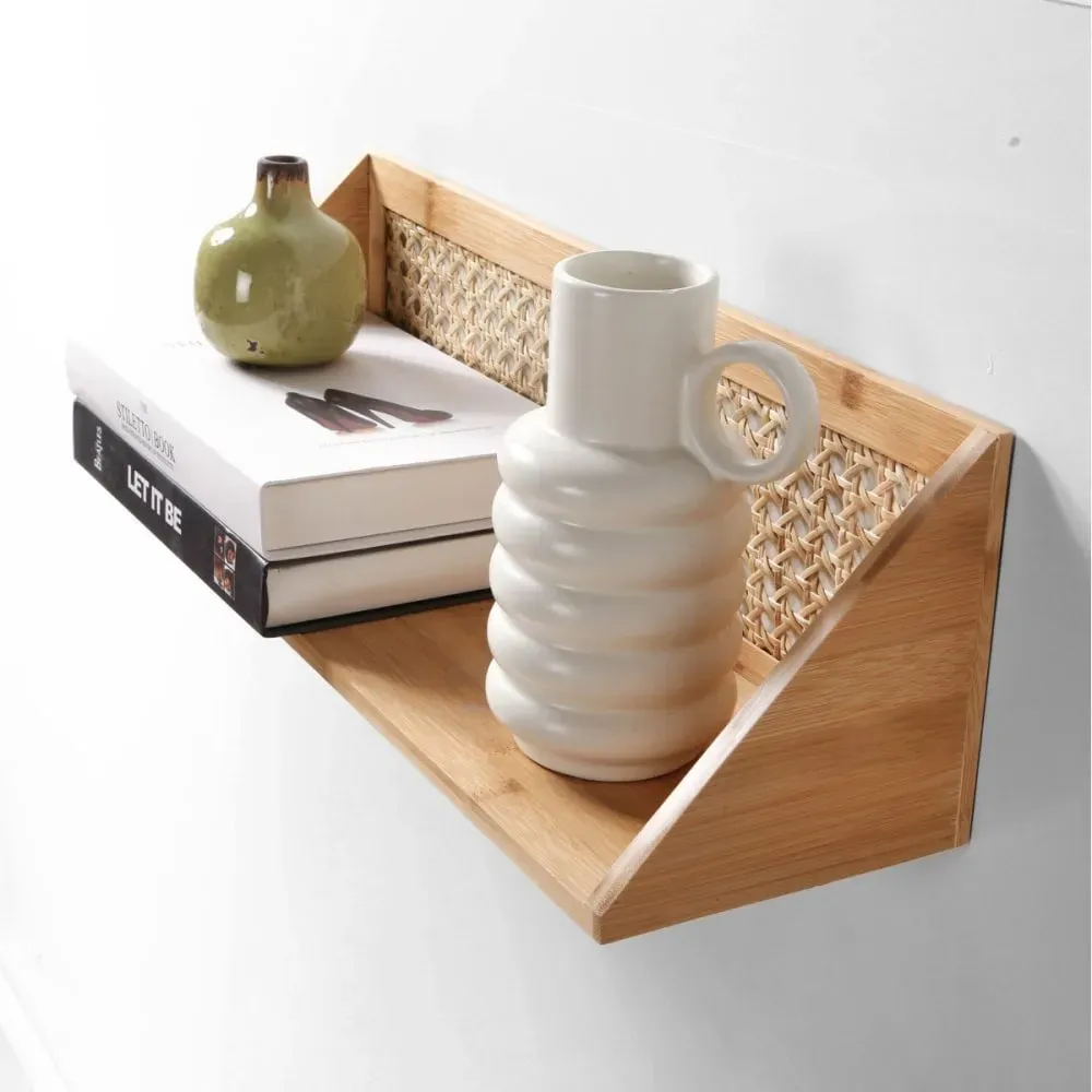 Illustration numéro 3 du produit Etagère murale en bambou et rotin naturel L50 cm