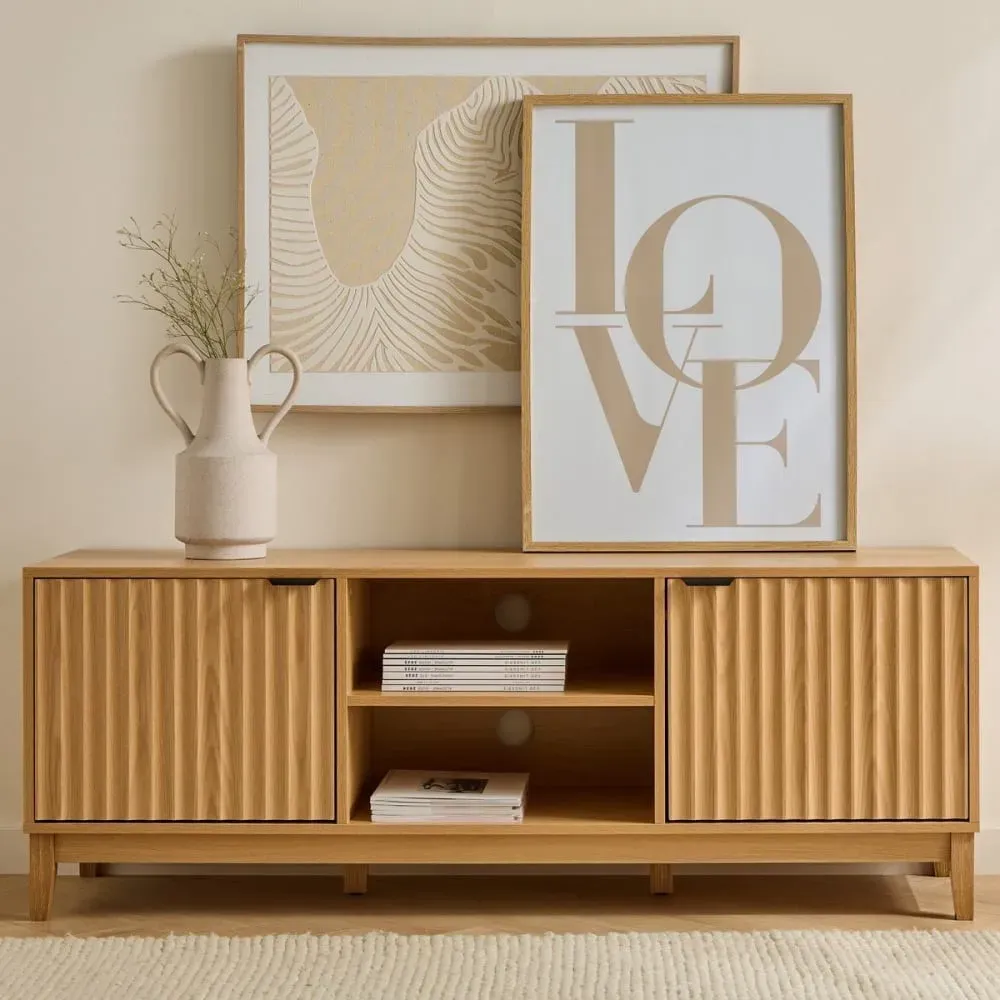 Illustration numéro 3 du produit Meuble TV 2 niches et 2 portesL140 cm - Effet Bois clair