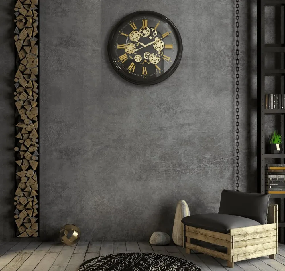 Illustration numéro 3 du produit Horloge mécanismes noir et doré 80cm