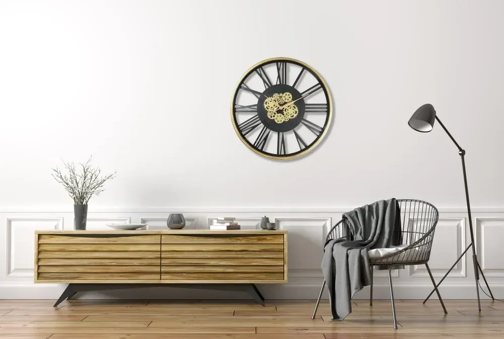 Illustration numéro 3 du produit Horloge mécanismes sans fond noir doré 80cm