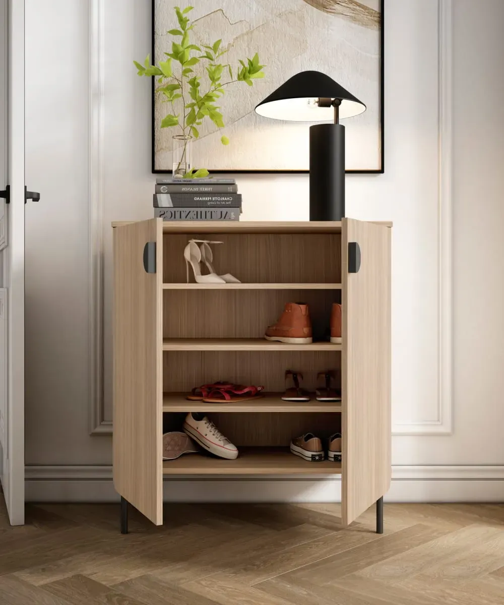 Illustration numéro 3 du produit Meuble de rangement à chaussures noyer clair 90×80×34 cm