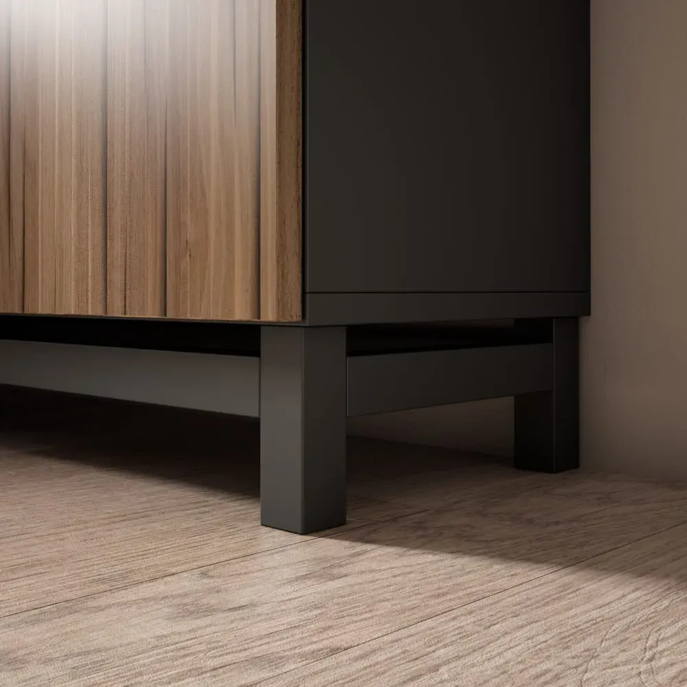 Illustration numéro 3 du produit Meuble à chaussures mélamine graphite portes effet lattes noyer