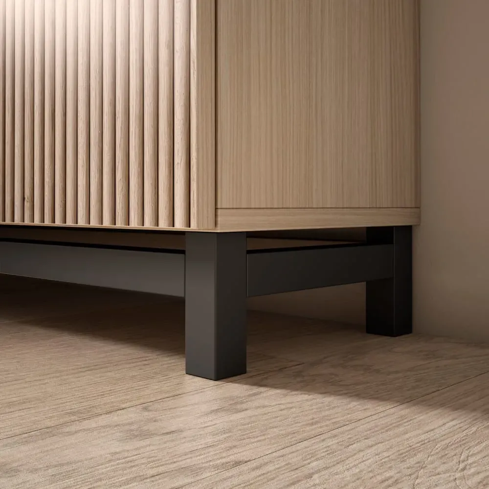 Illustration numéro 3 du produit Meuble à chaussures mélamine noyer clair portes effet lattes clair