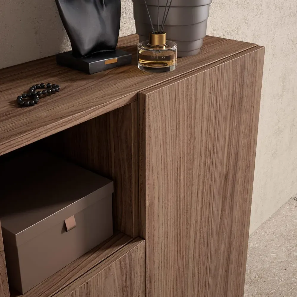 Illustration numéro 3 du produit Meuble à chaussures mélaminé noyer pieds noir 87×90×27 cm