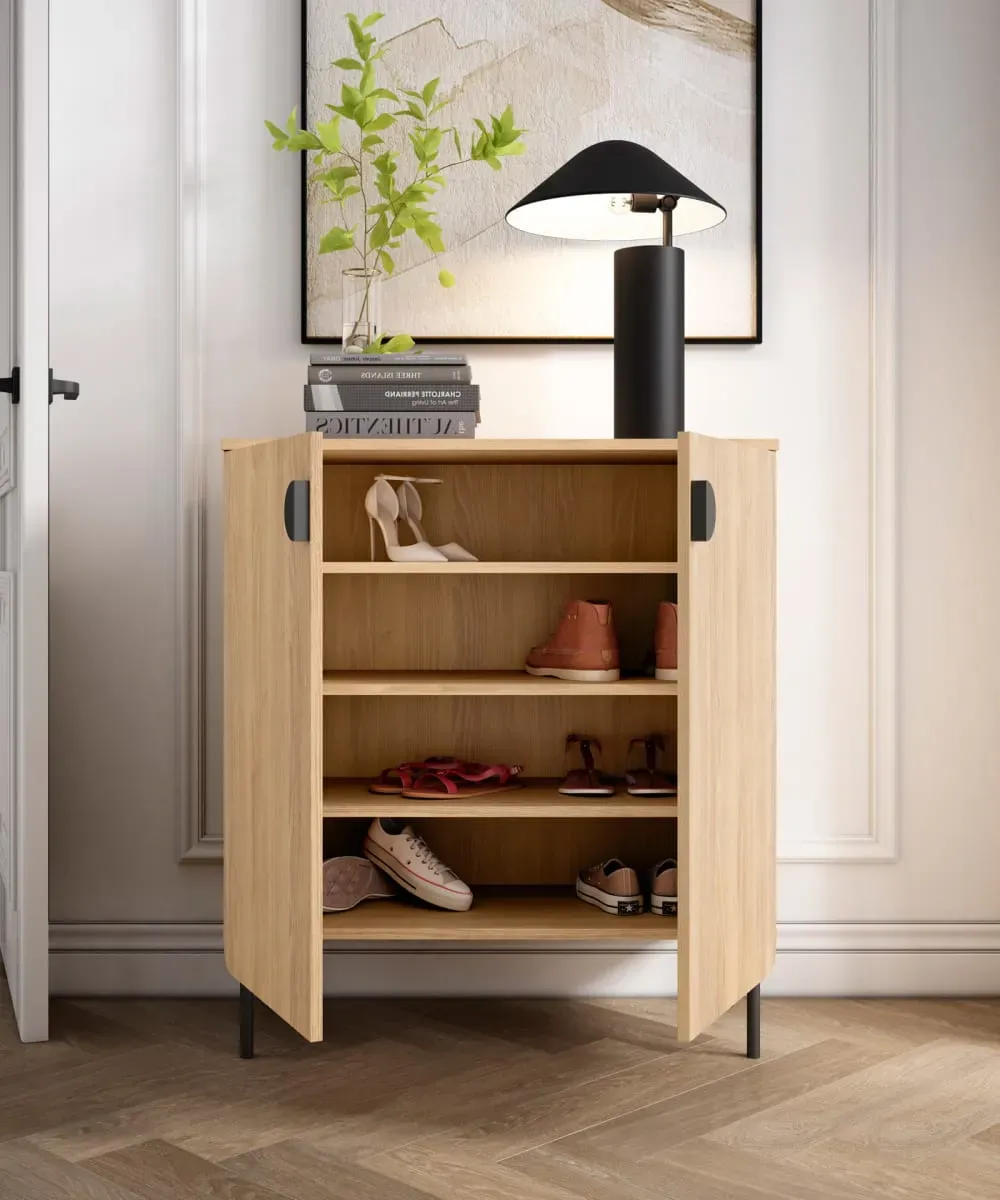 Illustration numéro 3 du produit Meuble de rangement à chaussures chêne doré 90×80×34 cm