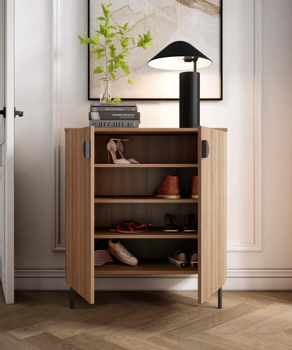 Illustration numéro 3 du produit Meuble de rangement à chaussures noyer 90×80×34 cm