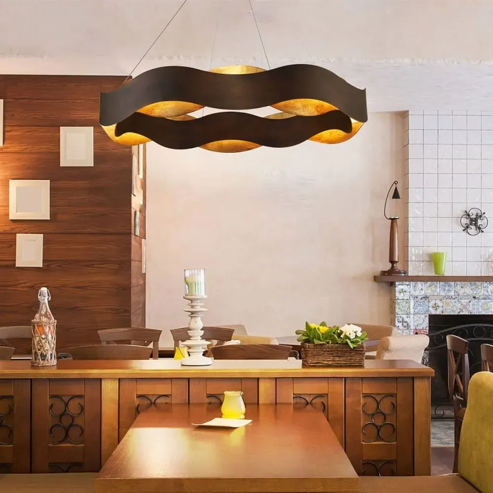 Illustration numéro 3 du produit Lustre Acier	Bronze et or brossé