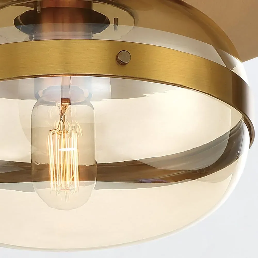 Illustration numéro 3 du produit Plafonnier Acier, Verre Teinté Laiton Antique