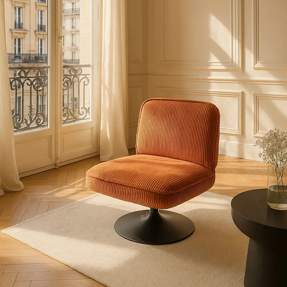 Illustration numéro 3 du produit Fauteuil pivotant en velours terracotta et pied en métal noir