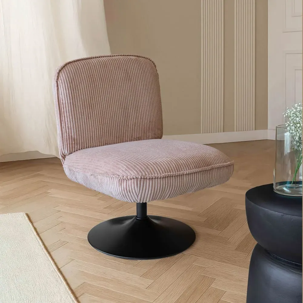 Illustration numéro 3 du produit Fauteuil pivotant en velours rose et pied en métal noir