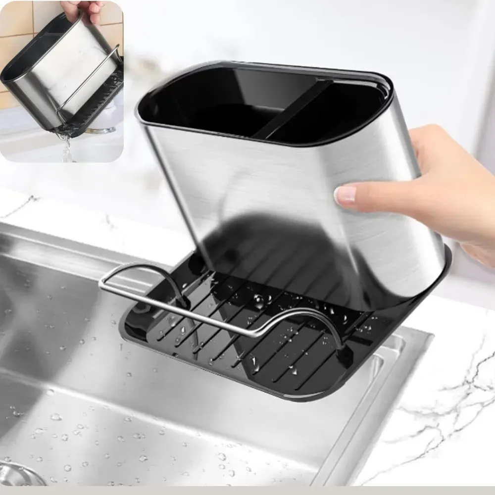 Illustration numéro 3 du produit Organisateur d'évier en acier inoxydable et plastique