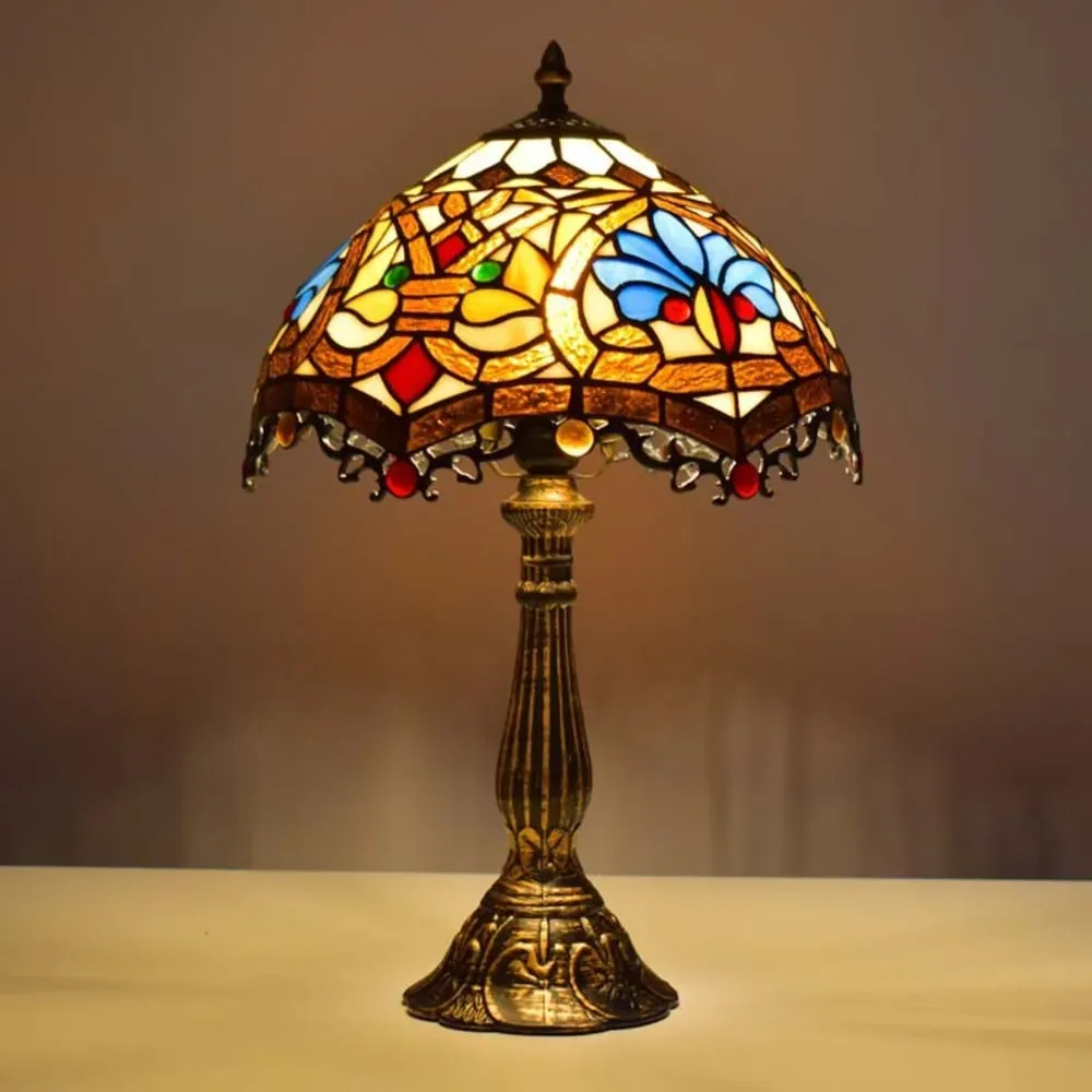 Illustration numéro 3 du produit Lampe de table Tiffany baroque en verre mosaïque floral, E27