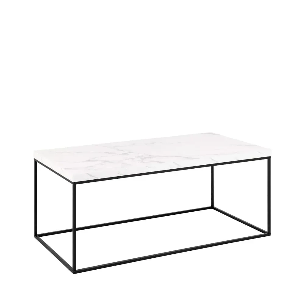 Illustration numéro 3 du produit Table basse en effet marbre et métal 110x55cm - Blanc