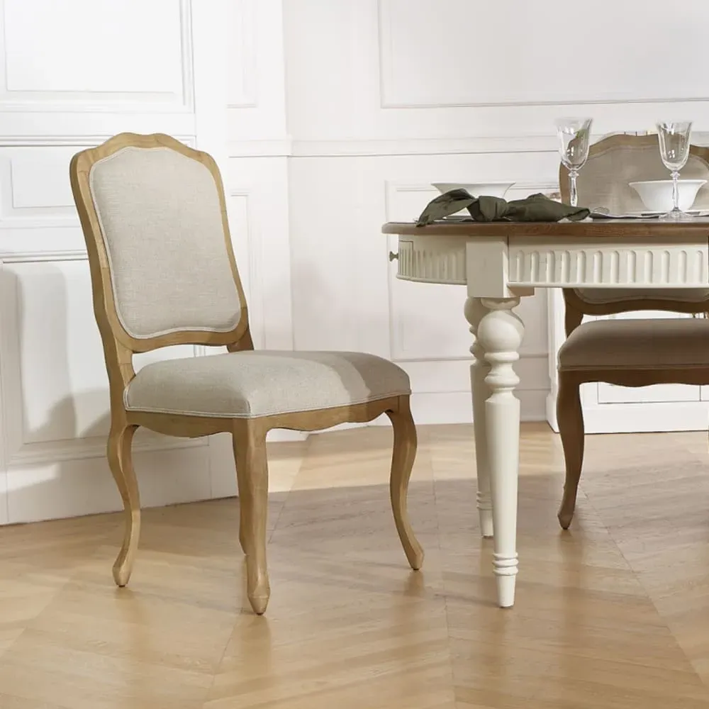 Illustration numéro 3 du produit Lot de 2 chaises style romantique en hévéa et lin premium