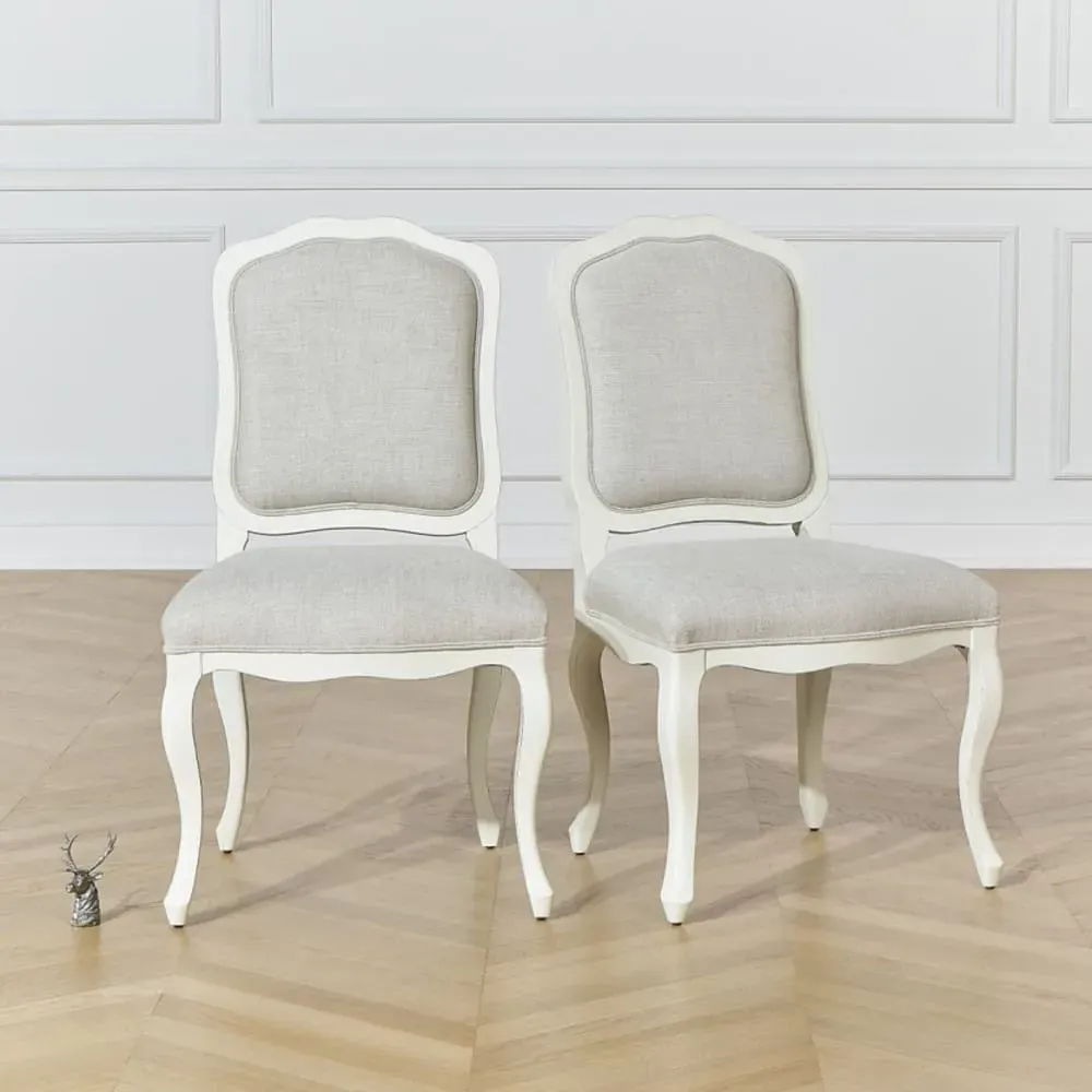 Illustration numéro 3 du produit Lot de 2 chaises style romantique en hévéa et lin premium blanc