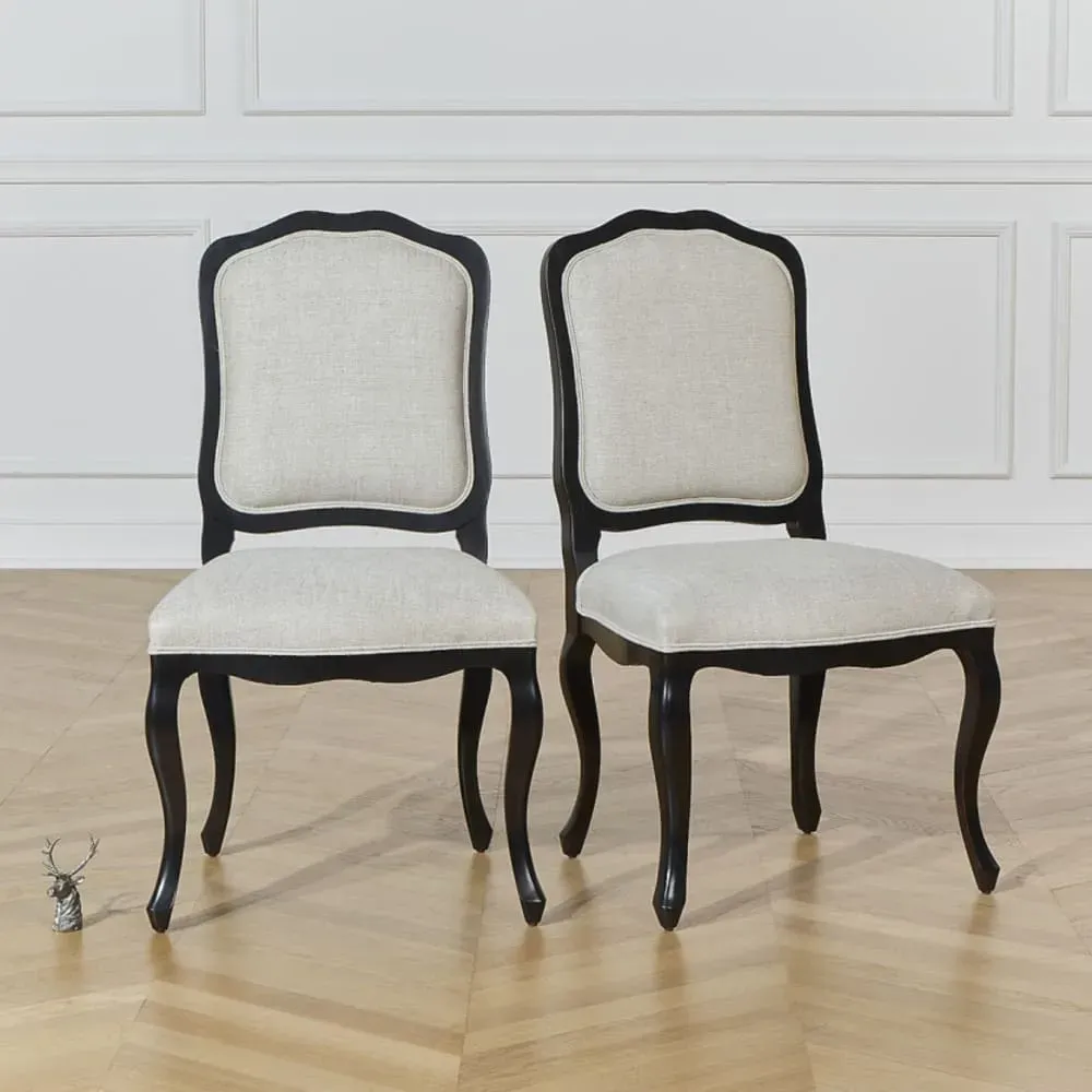 Illustration numéro 3 du produit Lot de 2 chaises style romantique en hévéa et lin premium noir