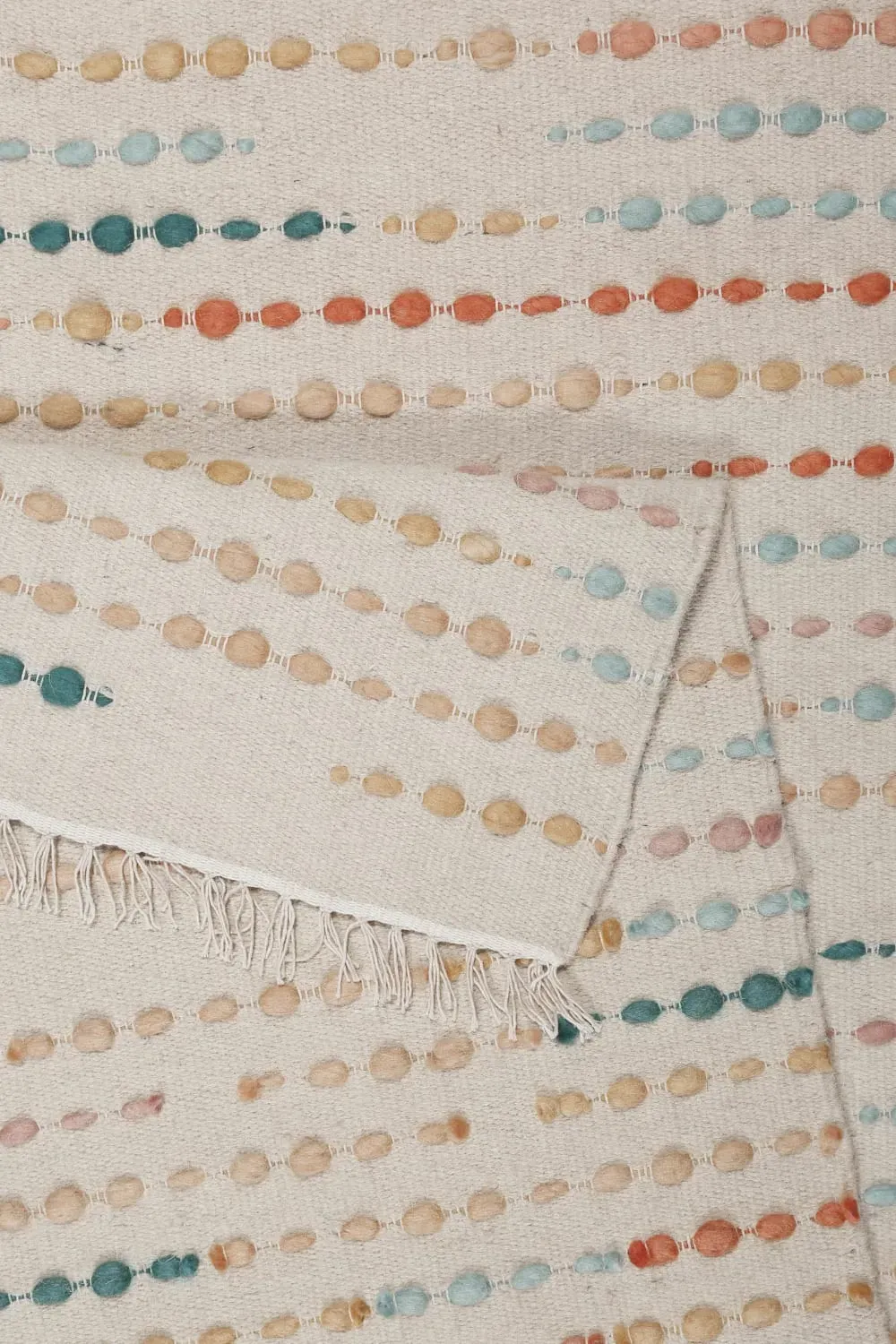 Illustration numéro 3 du produit Tapis tissé main pure laine vierge à franges et multicolore 140x200