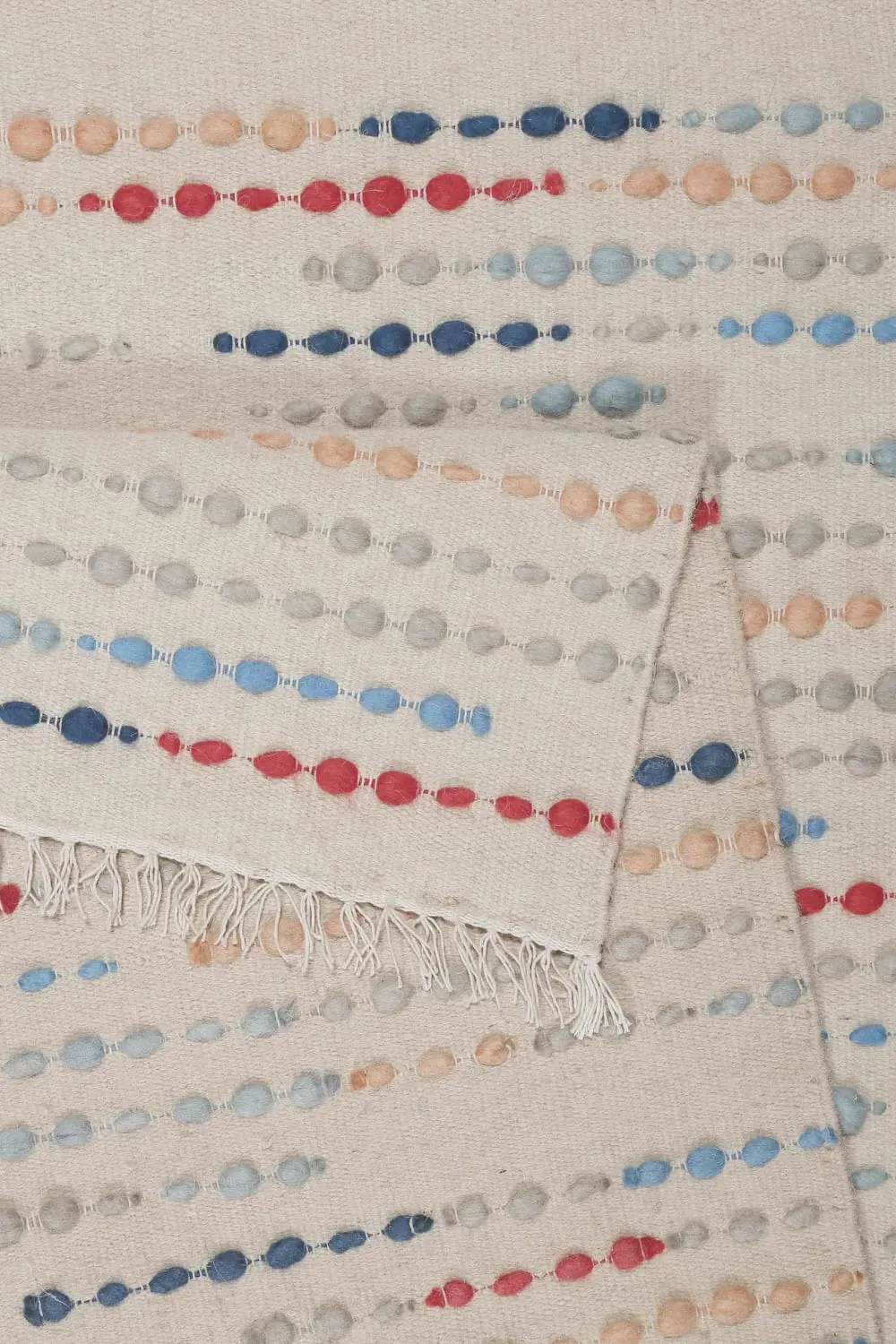 Illustration numéro 3 du produit Tapis tissé main pure laine vierge à franges et multicolore 140x200