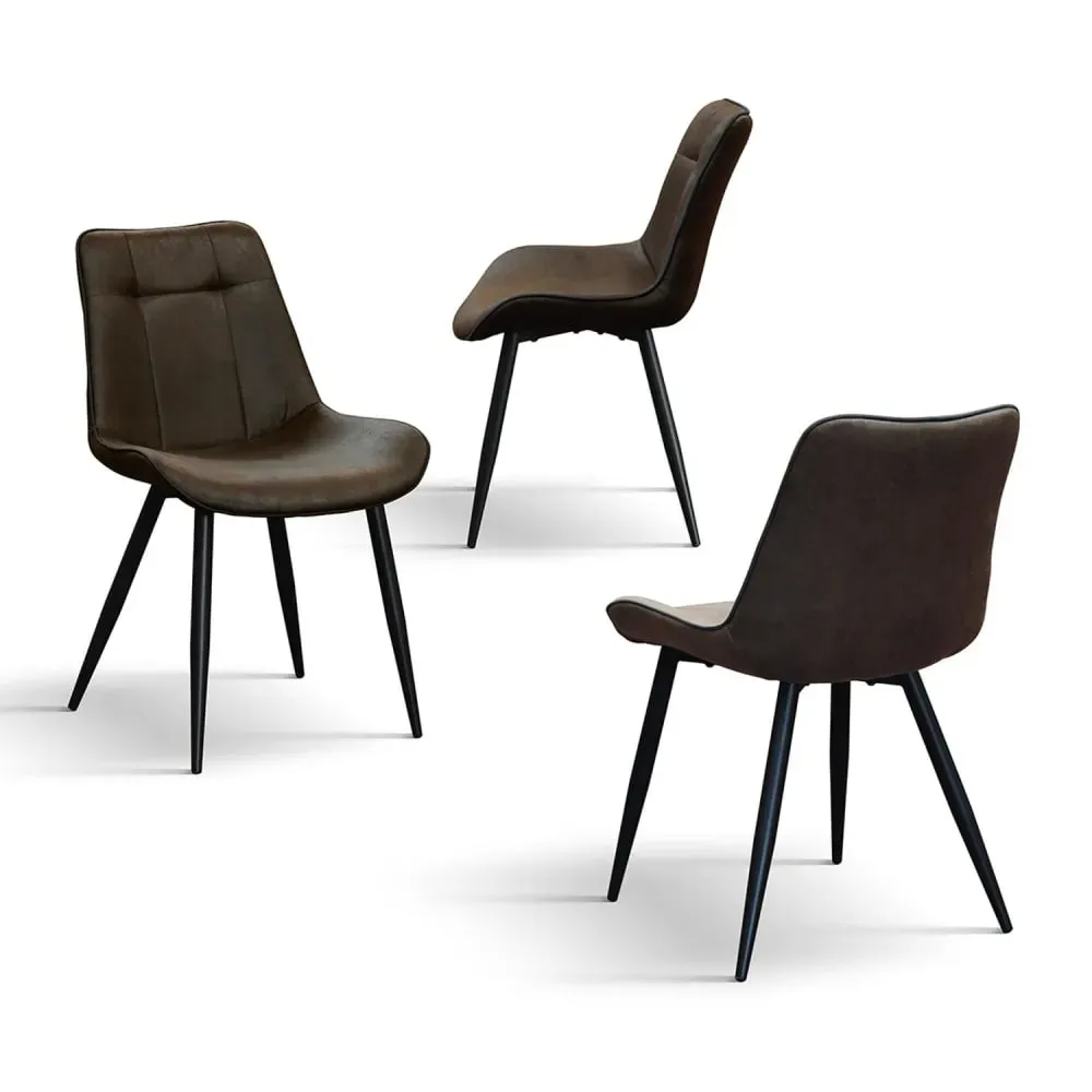 Illustration numéro 3 du produit Ensemble de 4 chaises en simili cuir marron et pieds en métal noir