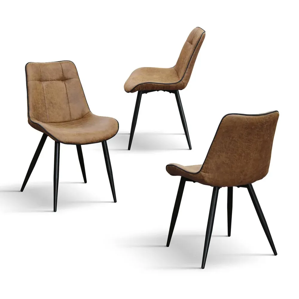 Illustration numéro 3 du produit Lot de 4 chaises en simili cuir camel et pieds en métal noir