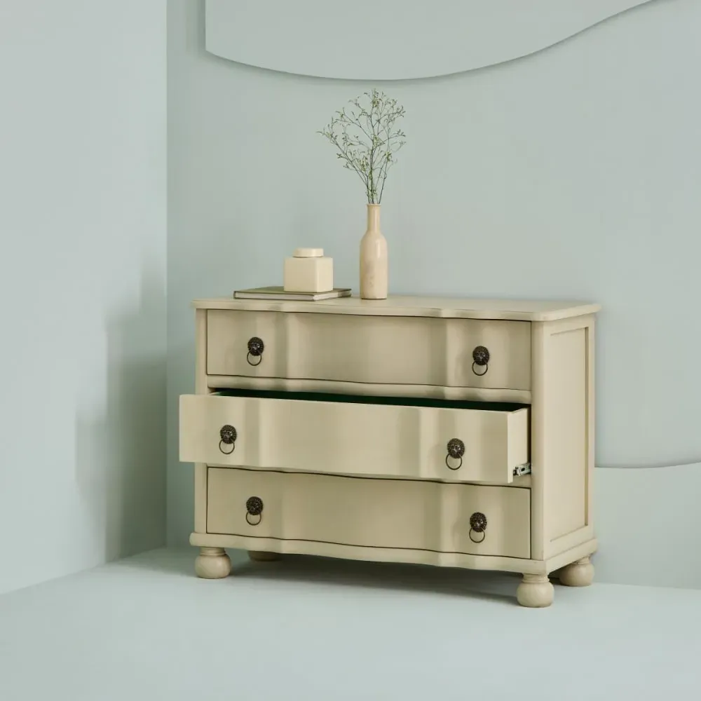 Illustration numéro 3 du produit Commode 3 tiroirs en pin massif ardoise et vert