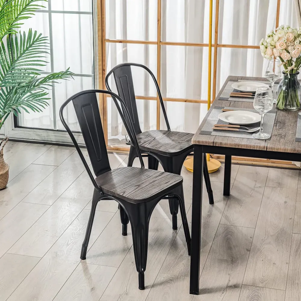 Illustration numéro 3 du produit Lot de 4 chaises industrielles en métal et bois de frêne