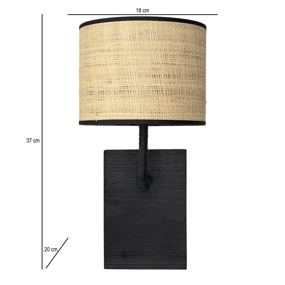 Illustration numéro 3 du produit Applique en bois brûlé noire et abat-jour en rotin tressé H37