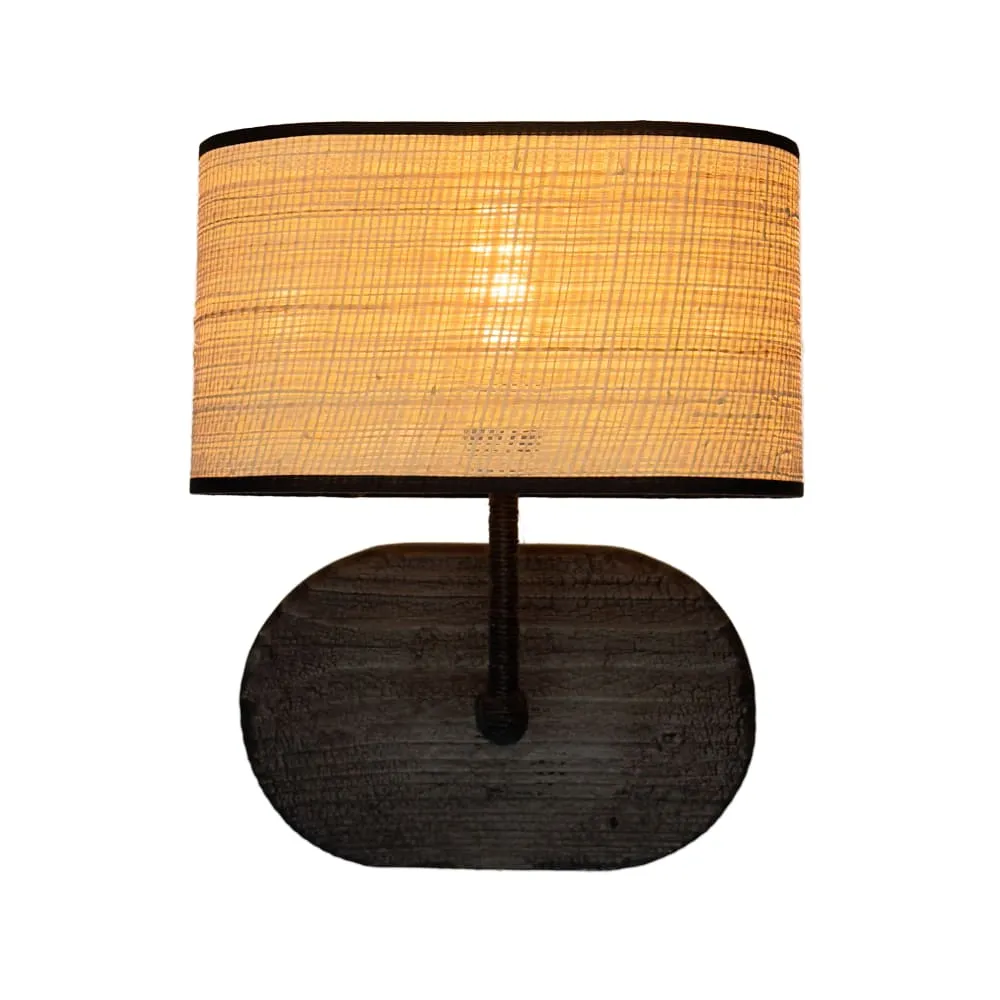 Illustration numéro 3 du produit Applique en bois brûlé noir et abat-jour en rotin tressé H37