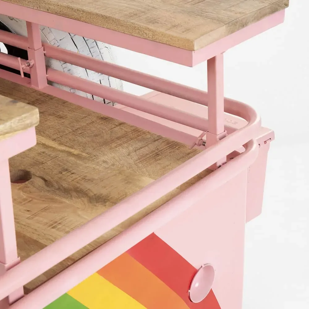 Illustration numéro 3 du produit Bar voiture à fleurs en acier rose et manguier massif