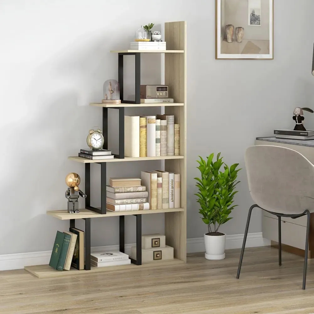 Illustration numéro 3 du produit Étagère bibliothèque séparateur de pièce métal chêne