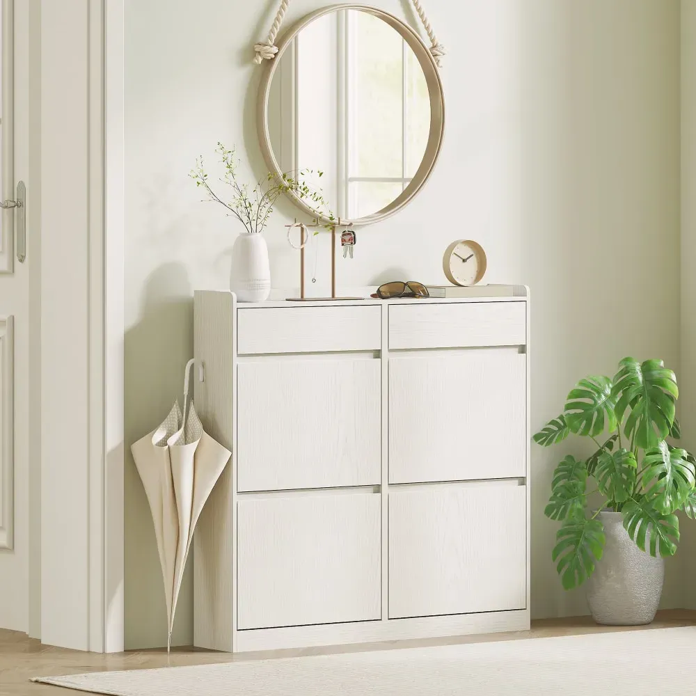 Illustration numéro 3 du produit Meuble à chaussures 2 tiroirs coulissants 4 tiroirs rabattables blanc