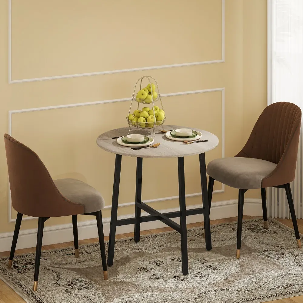 Illustration numéro 3 du produit Table à manger ronde 80 cm pour 2 personne plateau aspect bois