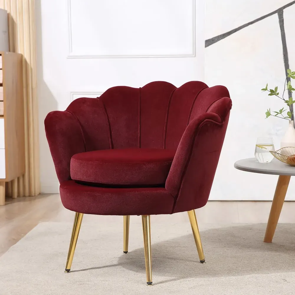 Illustration numéro 3 du produit Fauteuil salon coquillage velours rouge