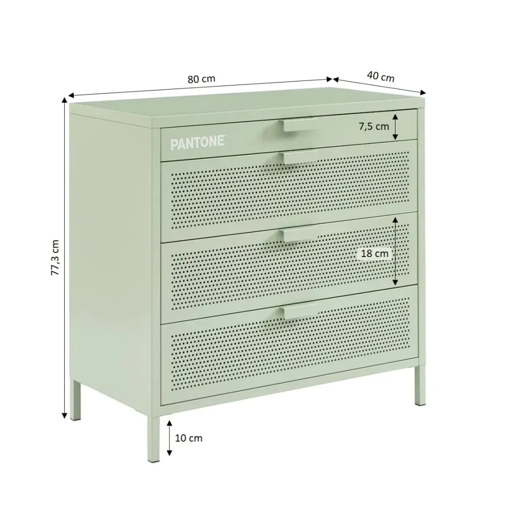 Illustration numéro 3 du produit Commode métal vert amande 4 tiroirs 80 cm