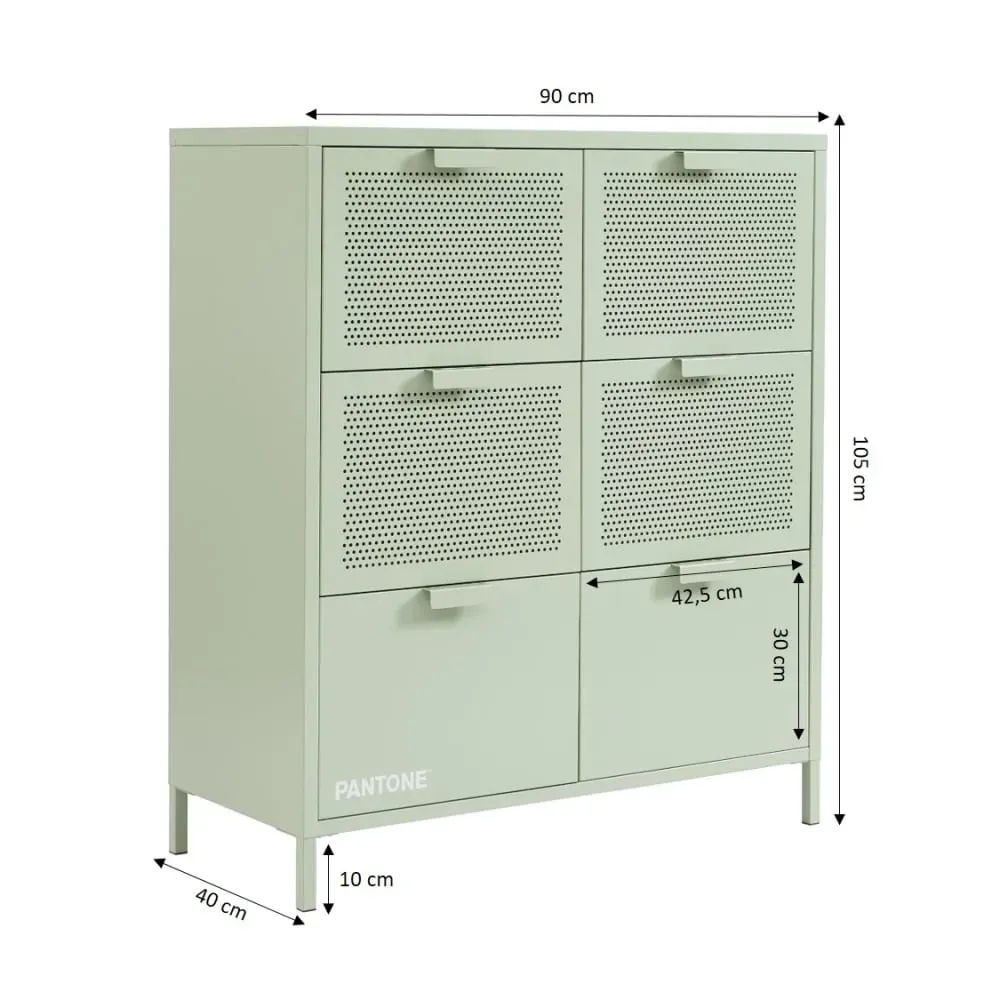 Illustration numéro 3 du produit Commode métal vert amande 6 tiroirs 90cm