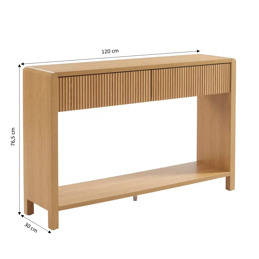 Illustration numéro 3 du produit Console  effet chêne 2 tiroirs 120cm