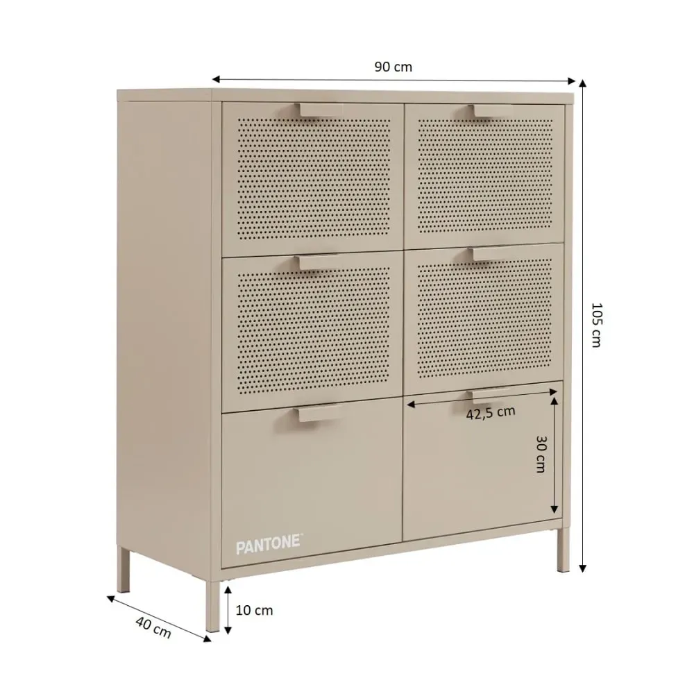 Illustration numéro 3 du produit Commode métal taupe 6 tiroirs 90cm